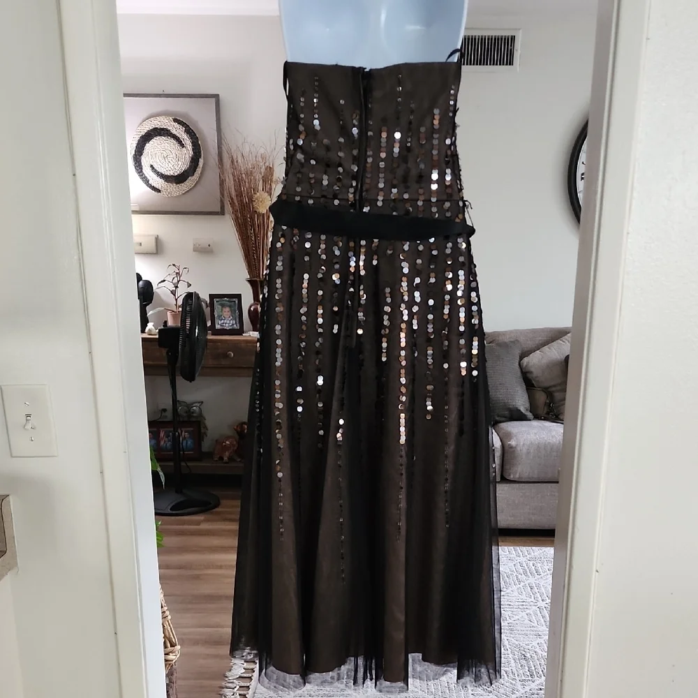 BCBGMaxAzria Strapless Black Sequin Dress Whimsigoth Y2K Indie Sleaze - Picture 4 of 12